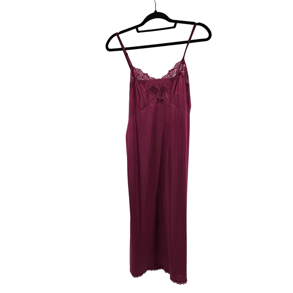 Vintage Cotillion Burgundy Lace‎ Trim Slip Dress Size 34 Coquette Lingerie